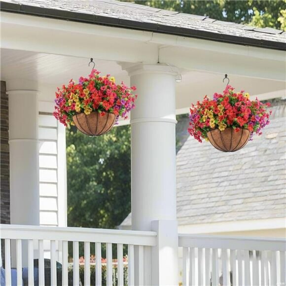 Artificial Hanging Flower Basket Set Outdoor Patio Porch Garden Decor Plants - Picture 5 of 8
